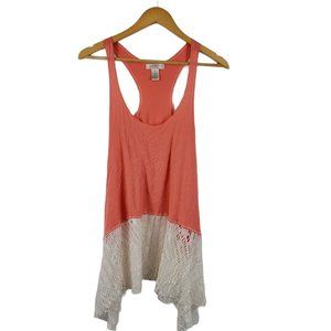 Kenar peach flowy tiered boho Lace racer back Tank top size Small